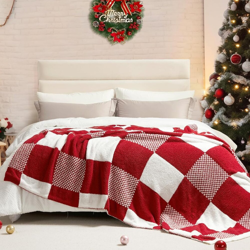 Checkered Blanket, Red Throw Blanket for Couch Buffalo Plaid Microfiber Fluffy W - Picture 7 of 7